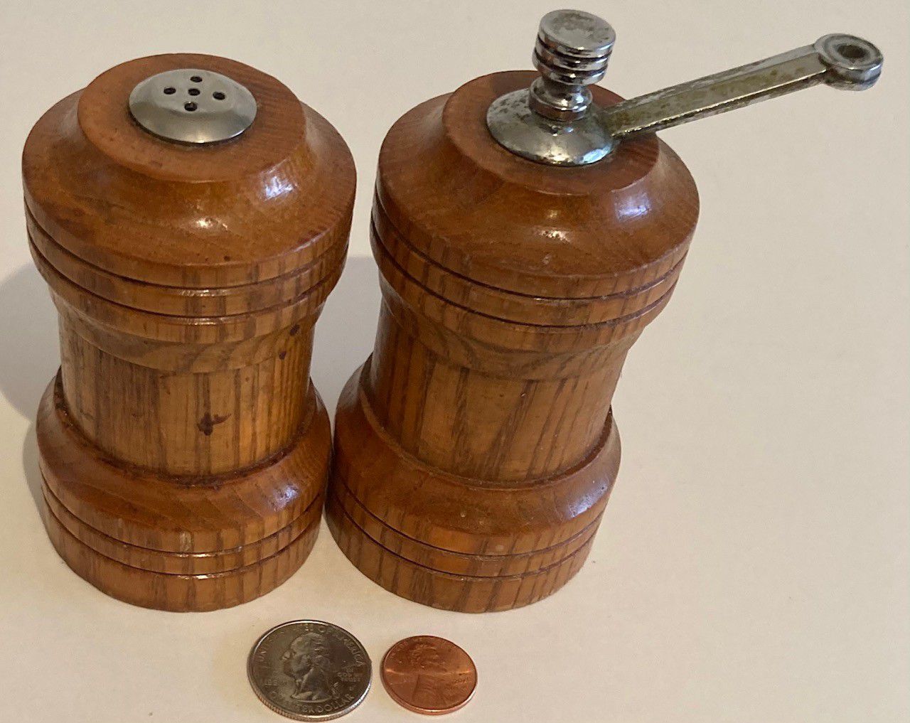 Vintage Set of Wooden Salt & Pepper Shakers, Shaker Set, Made in USA, Quality, Olde Thompson, Kitchen Decor, Table Display, Shelf Display