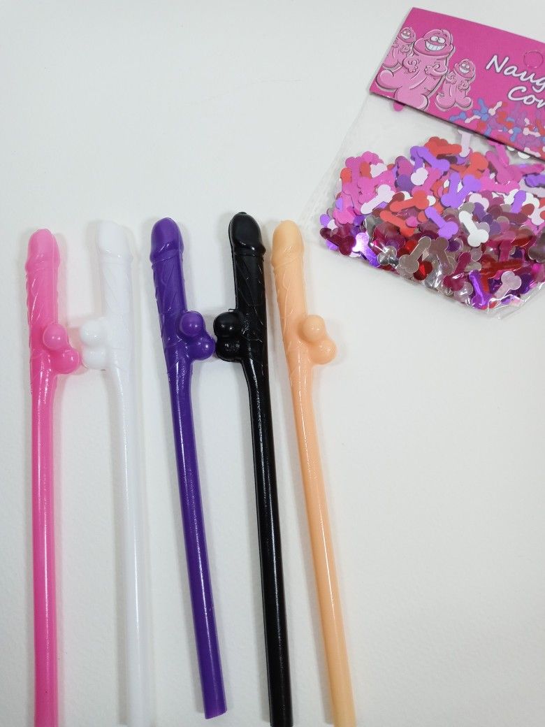 Funny Naughty Bachelorette Straws. 24 Willy Straws. Dicky Straws. Funny Party Decoration. Naughty Confetti.