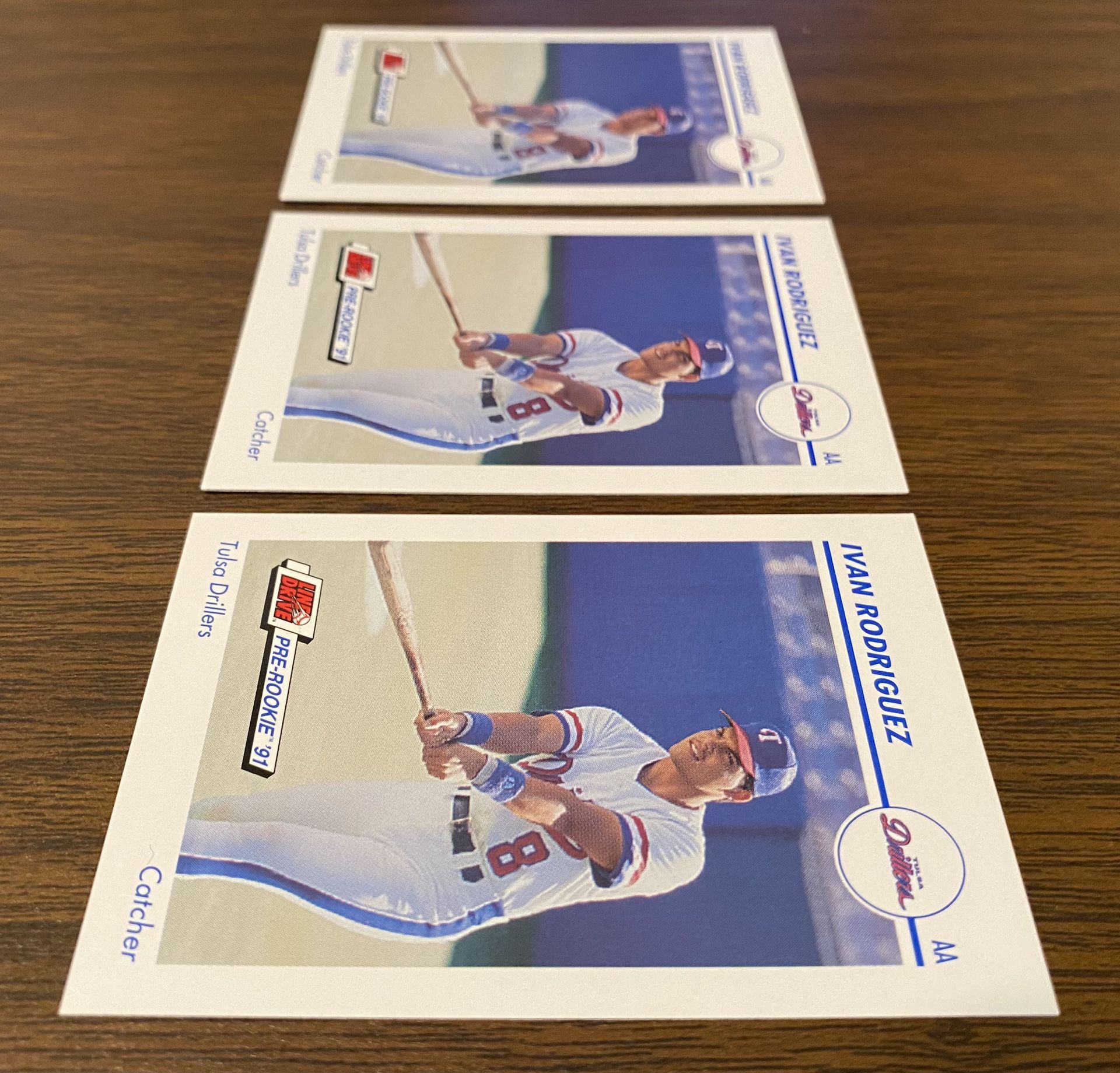 LOT OF 3 IVAN “PUDGE” RODRIGUEZ 1991 MINOR LEAGUE ROOKIE BASEBALL CARDS HOF x 3