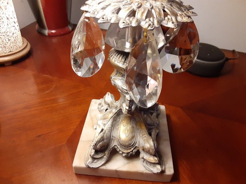 REALLY NEAT BRASS and Marble CANDLE HOLDER WITH TEAR Drops THIS IS Heavy VERY NICE