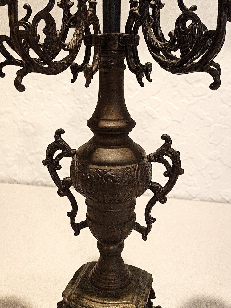 Vintage Metal Candelabra With Candle Stopper Gothic Style Six Candles Centerpiece, Victorian Wedding, Medieval Home