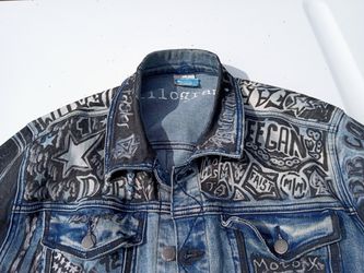 Custom Hand-painted Denim Jacket  Size L Thumbnail
