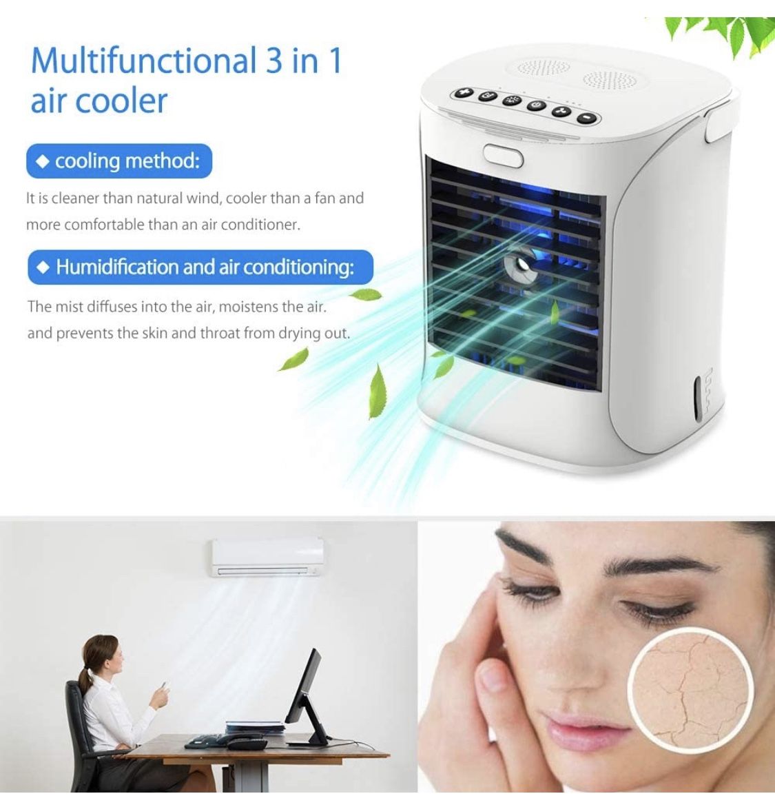 Portable Air Conditioner, Nanssigy Personal Oscillating Mini Air Cooler, Desk Fan Evaporative Cool Mist Humidifiers Air Circulator, Perfect for Bedroo