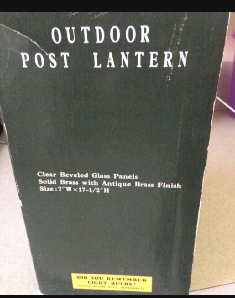 Outdoor post lantern size 7” x 17-1-2” H