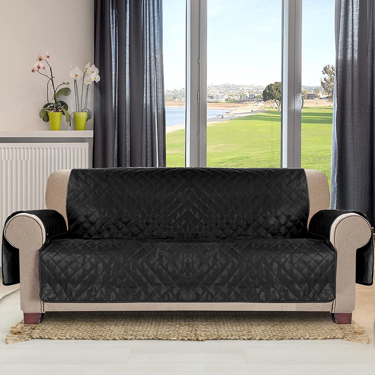100% Waterproof Leather Couch Cover for Dogs Anti Slip Oversized Couch Covers