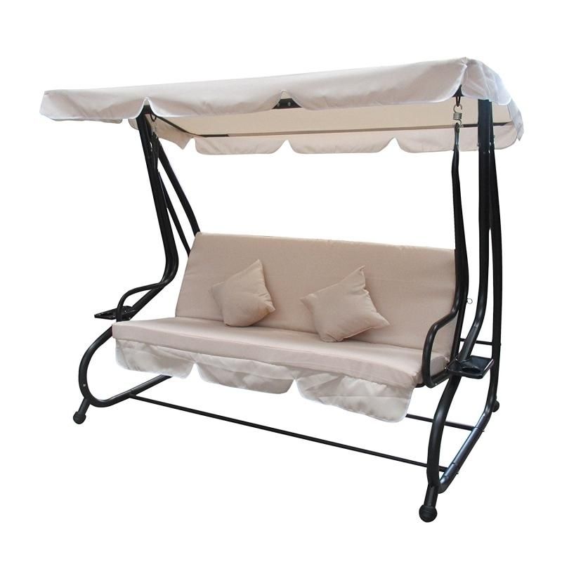 Aleko SWC04SD-UNB Outdoor Garden Porch & Patio Swing with Pillows & Cup Holders, Beige