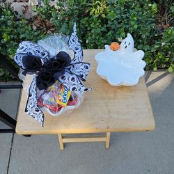 Halloweeen GIFT Ghost Candy Dish Full Of Candy And Wrapped In Ribbon Thumbnail