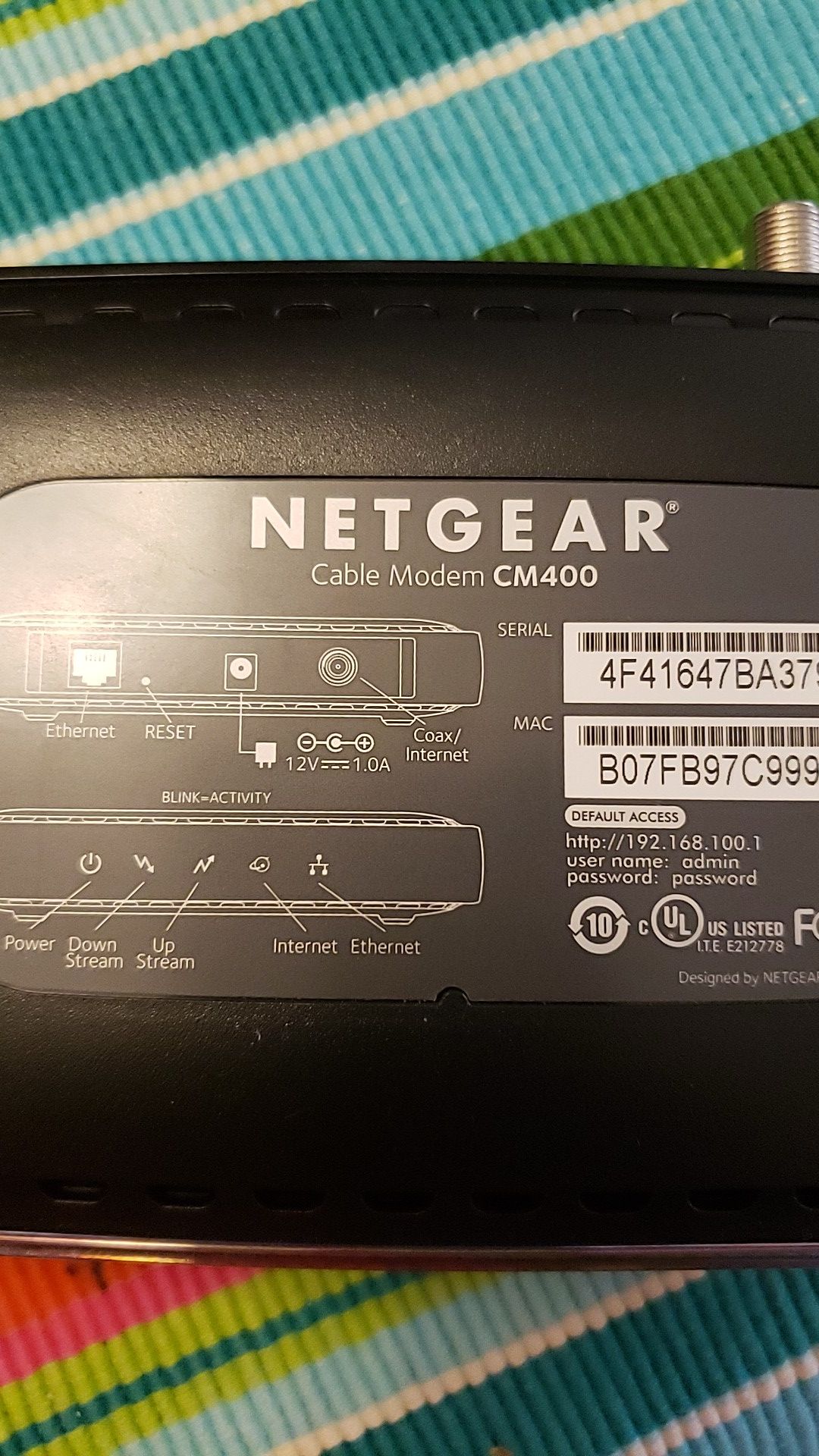 Netgear Cable Modem CM400 Xfinity by Comcast, Spectrum, Cox