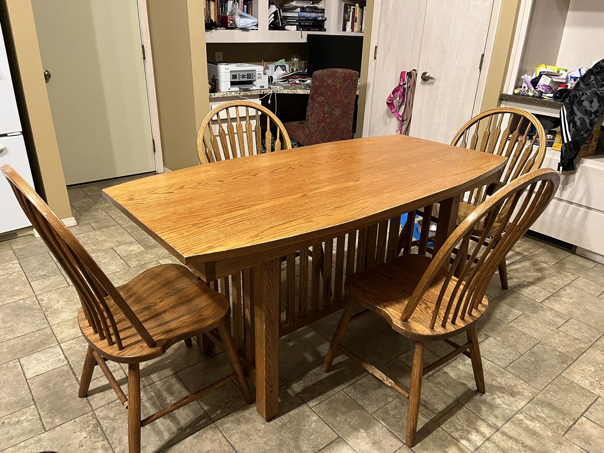 Solid Wood Kitchen/dining Table With 4 Chairs  of Cherry Finish 