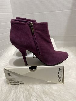 Aldo Women's Purple Dolly Suede Side Zip High Heel Ankle Boots Size 6.5 Thumbnail