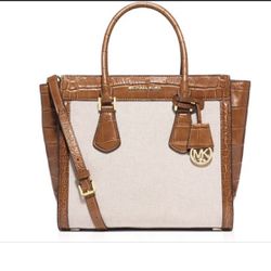 Michael Kors Canvas body Bag with croc embossed leather trim Thumbnail