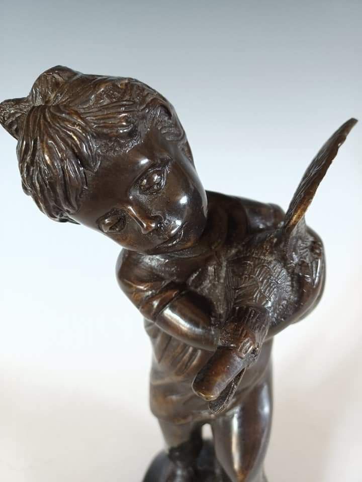 Beautiful Vintage Girl with Goose Brass Figurine