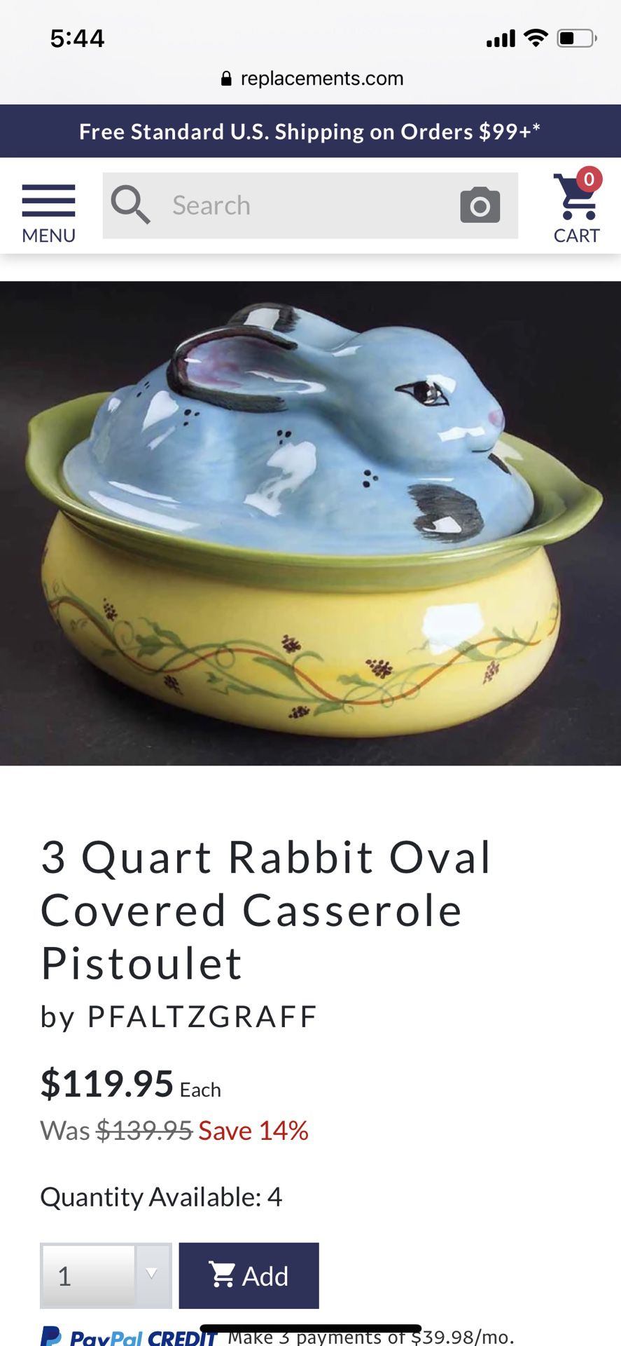 3 Quart Rabbit Oval Covered Casserole Pistoulet by PFALTZGRAFF