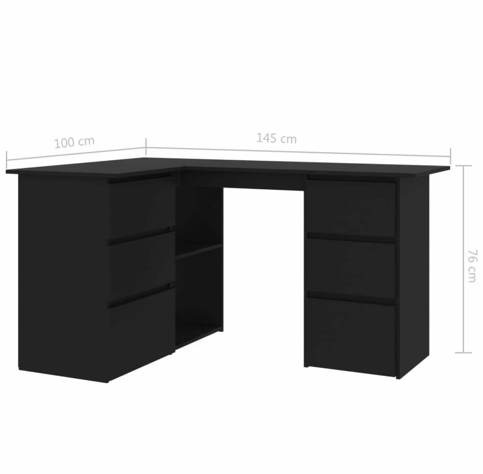 Corner Dësk Dràwers Black 57.1" Chipbøard Cømputer Study Wørk Stätion