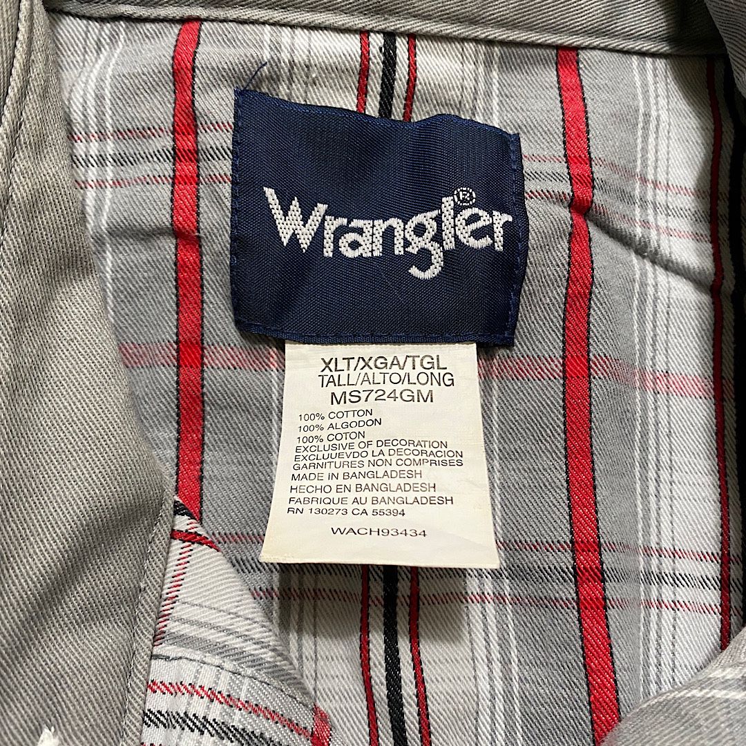 Wrangler Gray Plaid Shirt Pearl Snap Long Sleeve, Men's (Size XLT)