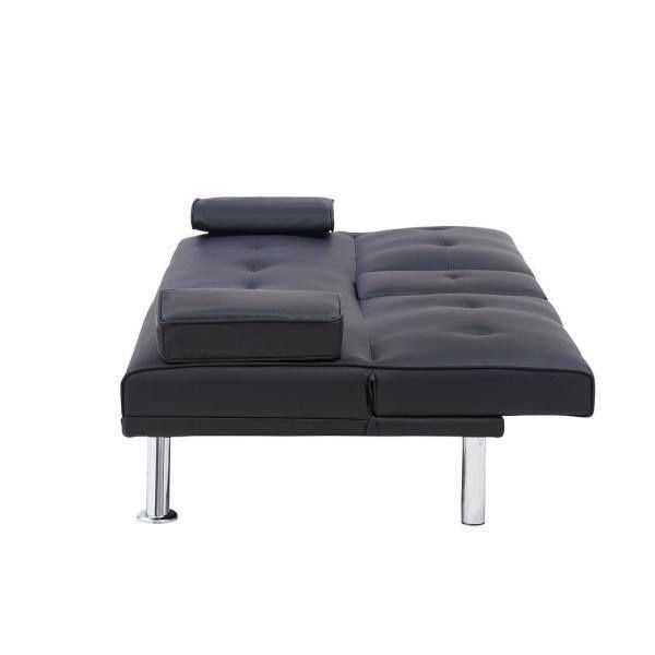 Black Faux Leather Upholstered Modern Folding Sofa Bed Futon