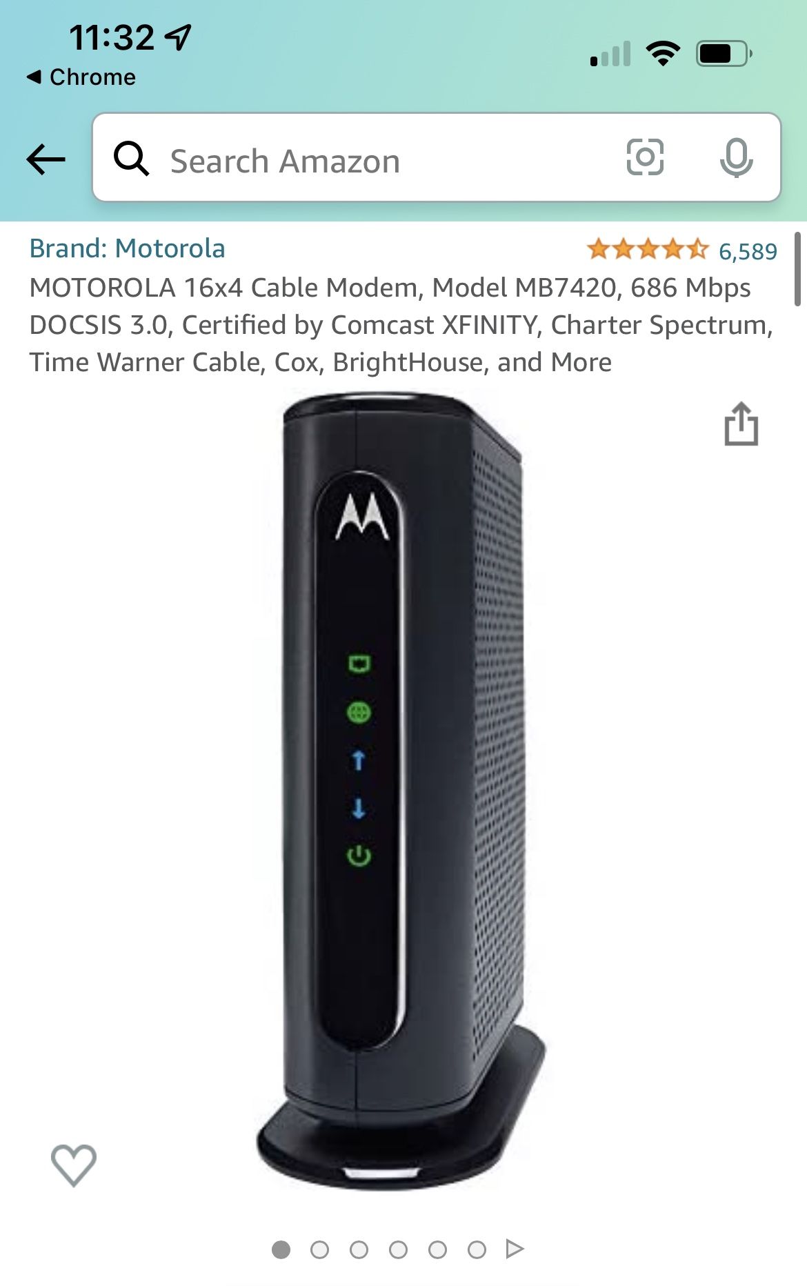MOTOROLA 16x4 Cable Modem, Model MB7420, 686 Mbps DOCSIS 3.0, Certified by Comcast XFINITY, Charter Spectrum, Time Warner Cable, Cox, BrightHouse