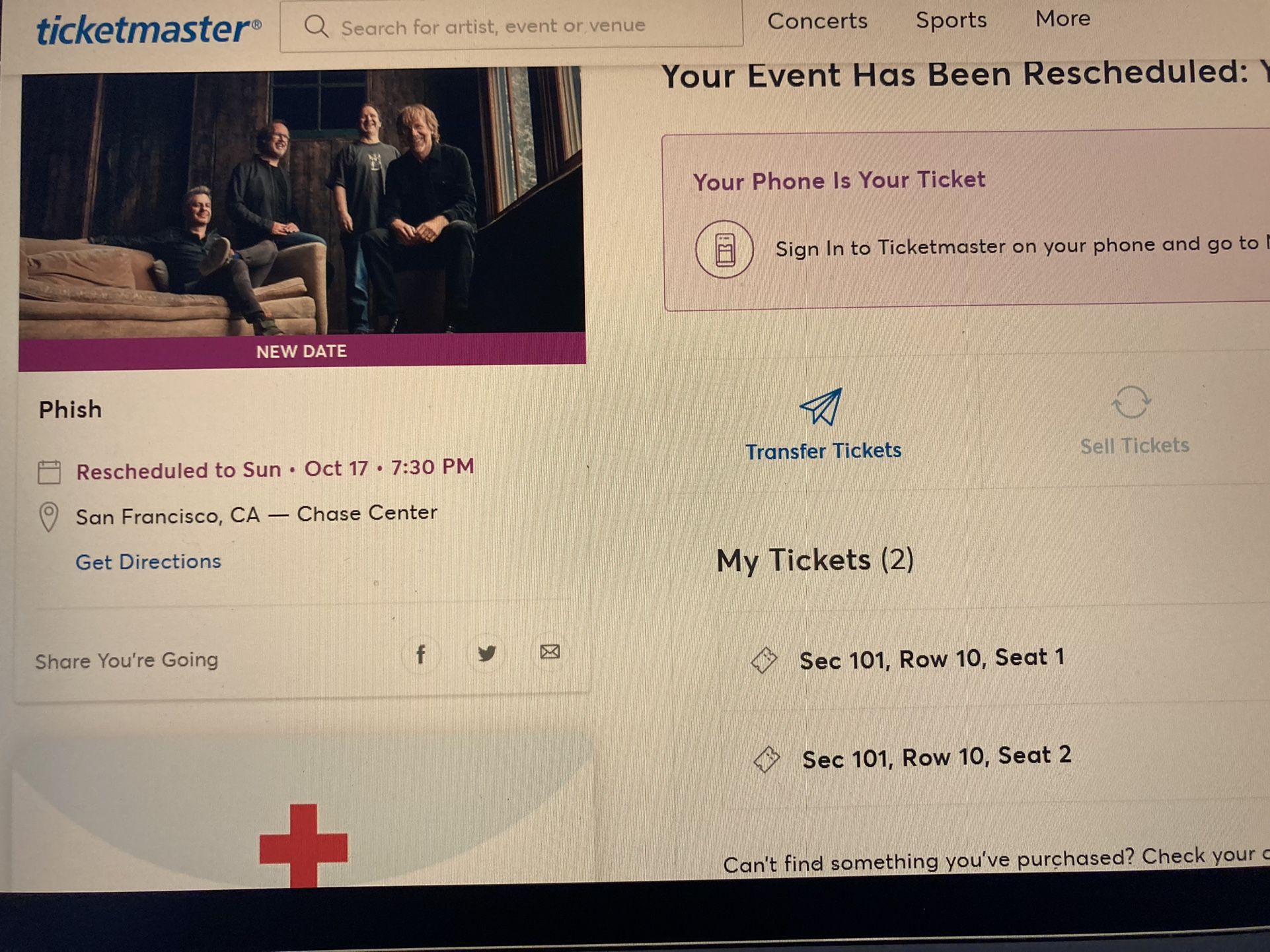 2 100 Level Tickets Phish October 17