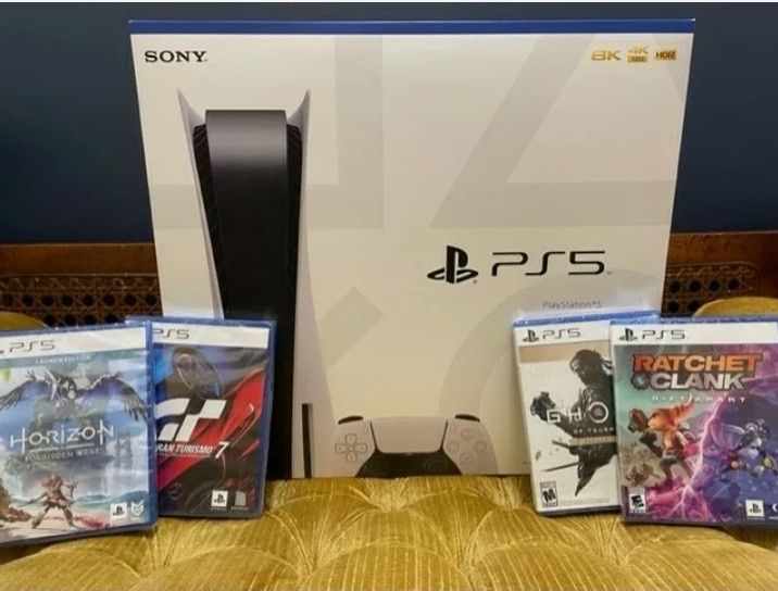 NEW Playstation - (PS5) Disc Edition Console Bundle w/Four New Games