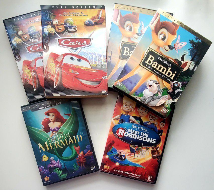 8 Disney Pixar DVD Lot Kids Family Movies Bambi Toy Story Mermaid Cars Chihuahua