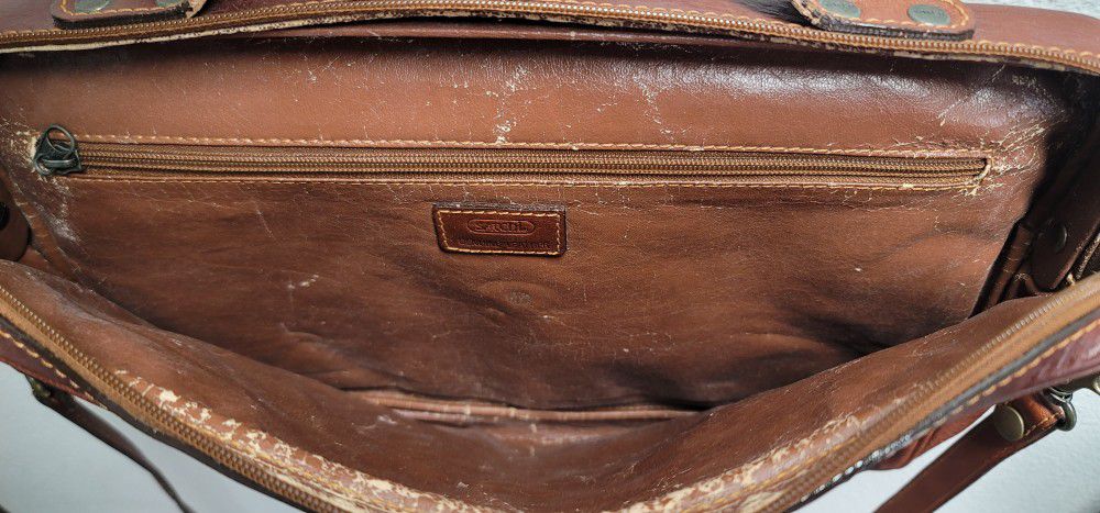 Vtg Satchi Leather Messenger Bag 