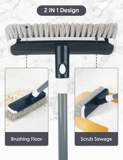Floor Scrub Brush with Long Handle - Stiff Carpet Deck Brush 2 in 1 Floor Scrubber Cleaning Grout Brush for Tile, Bathroom, Shower, Sink, Bathtub, and Thumbnail