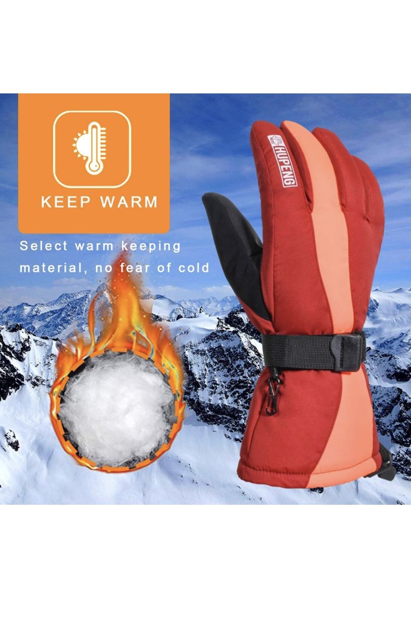 Ski Gloves, Waterproof & Windproof Winter Snowboard Gloves With Wrist Leashes, Nylon Shell, Thermal Insulation