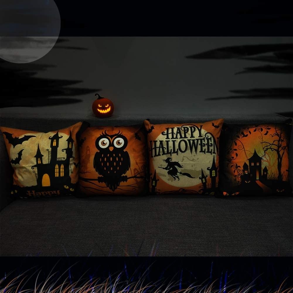 Brand New Halloween Throw Pillow Covers 18 x 18 Inch Owl/Bat/Witch/Castle Theme Sofa Home Decorative Cushion Pillow Case Bedroom Living Dining Seat