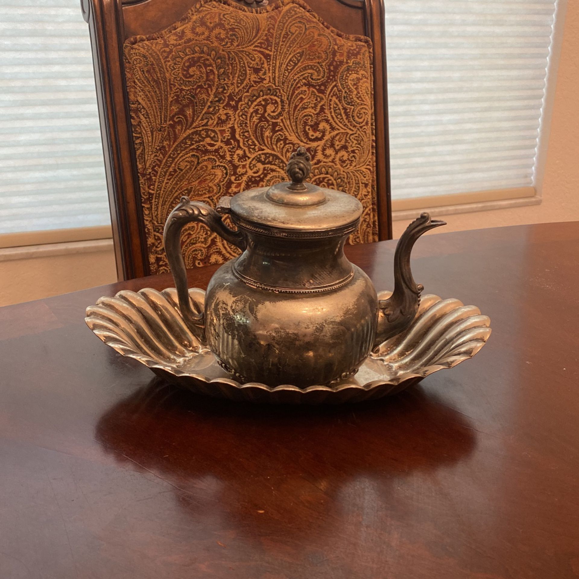 Antique Real Silver Tea Pot With Plate Holder