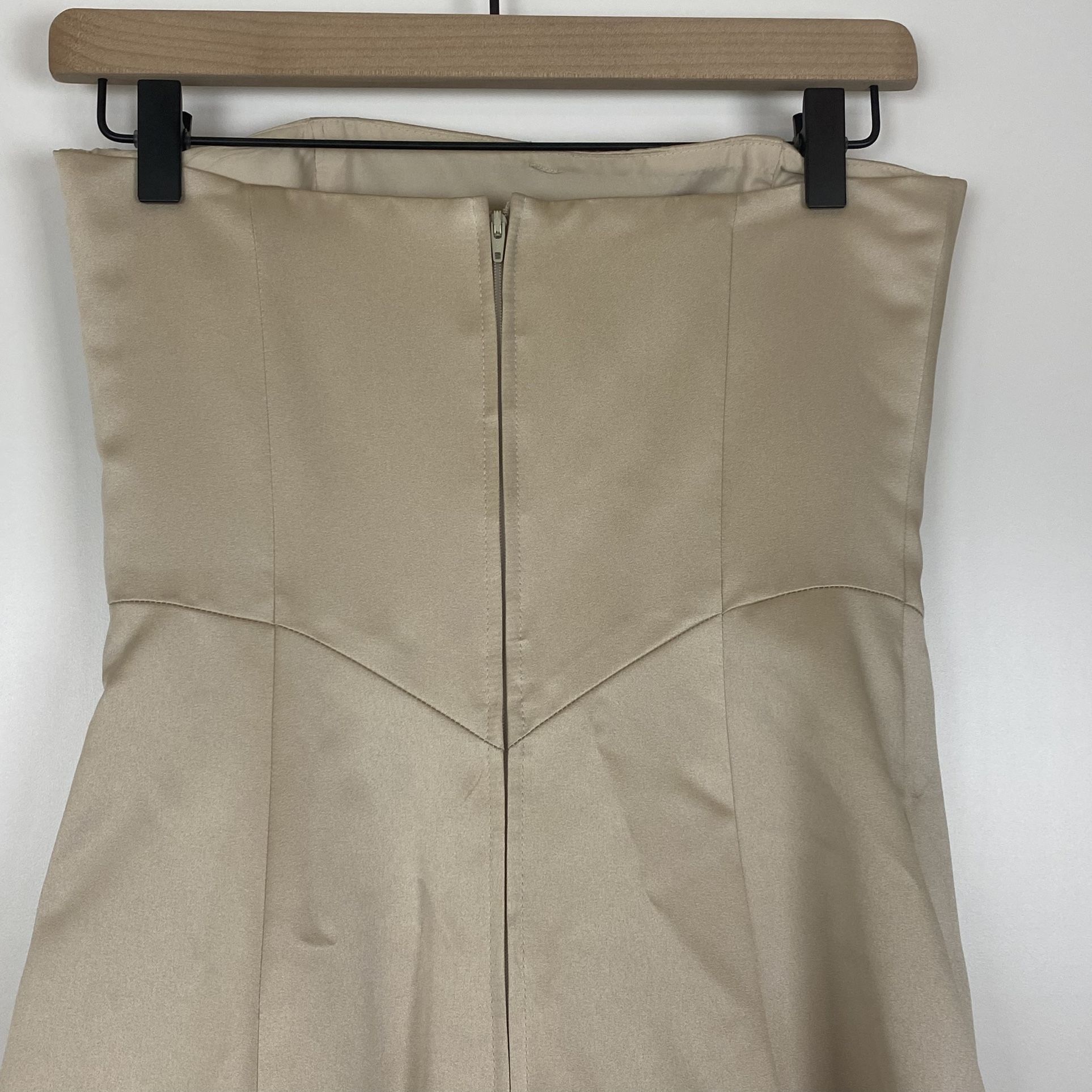 Michaelangelo Tan Champagne Gold Strapless silky Floor Length Bridesmaid Dress