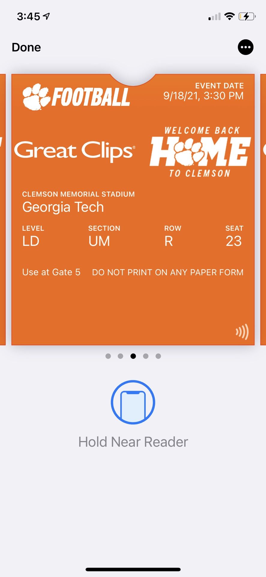 4 Lower Deck Tickets for Clemson Vs Georgia Tech With Parking Pass