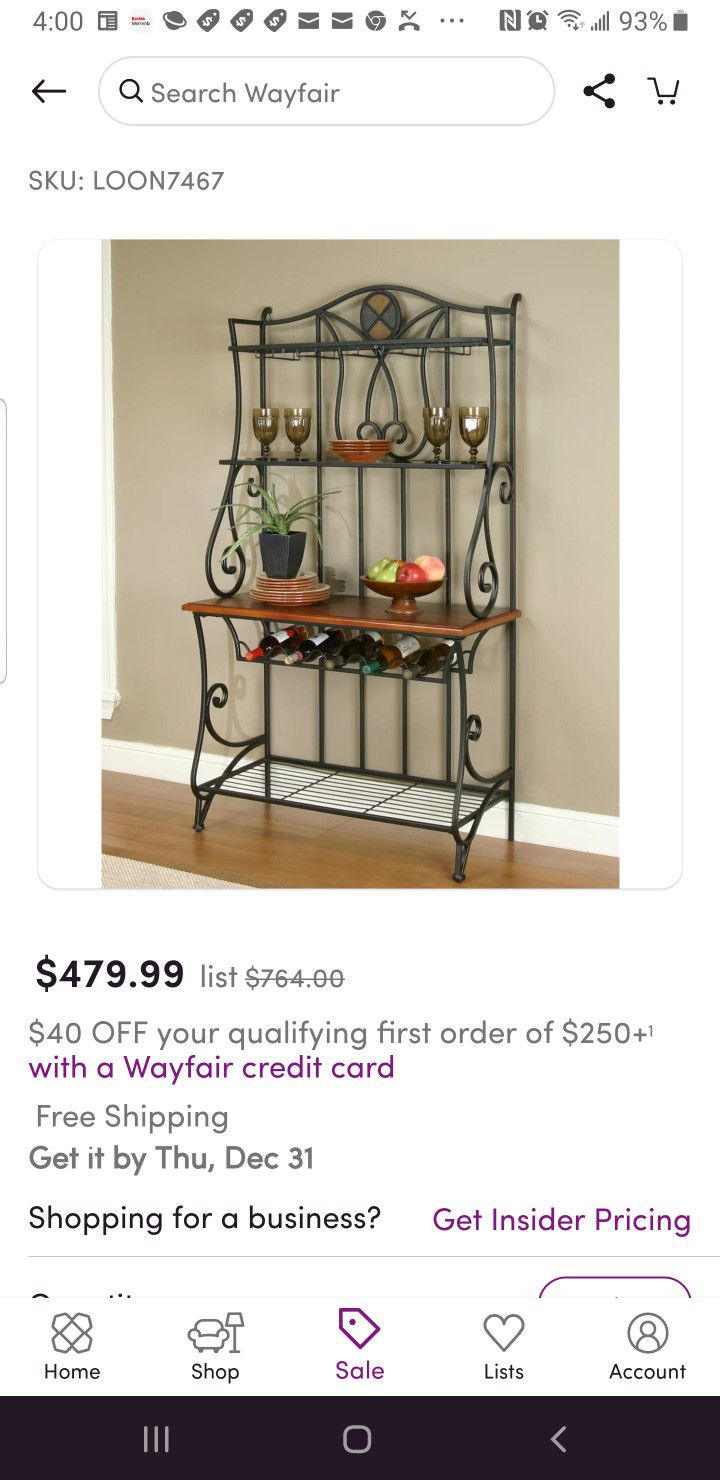 Rough Iron Heavy with gold/bronze heavy duty Bakers rack 
