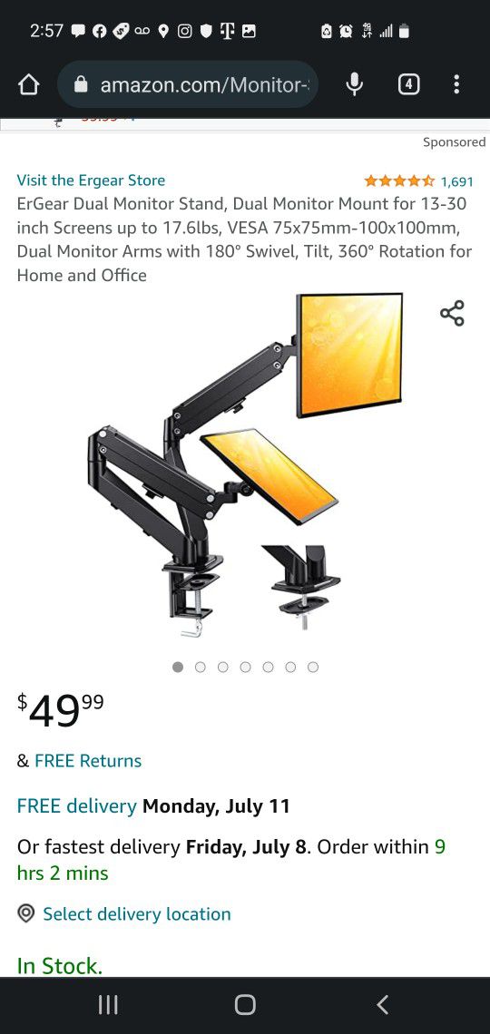 $35 ERGEAR DUAL COMPUTER MONITOR STAND 