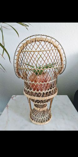 Wicker Peacock Chair Plant Stand Vintage Thumbnail