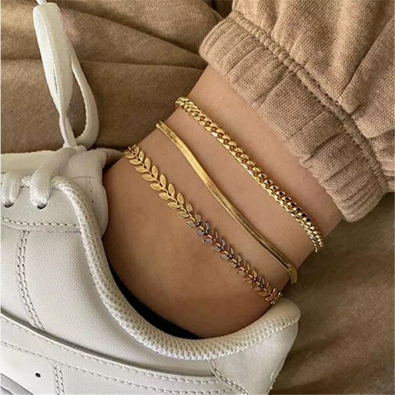 Beautiful 3 Pcs Gold Chain Anklet
