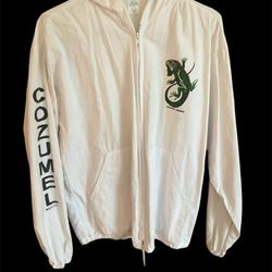 Vintage Cozumel Mexico Iguana Lizard Hoodie Jacket Zip Up White Size Medium Thumbnail