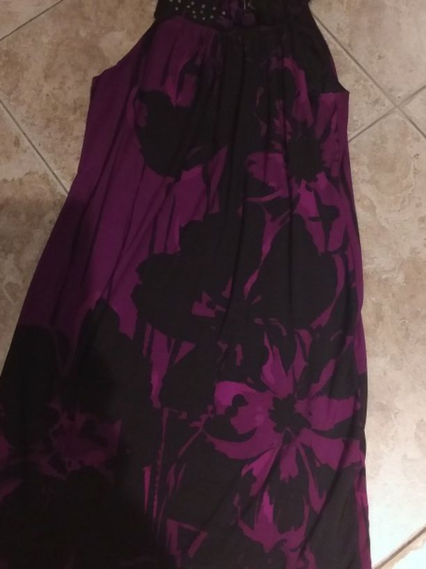 Medium Beaded Purple Floral prints Tropical Dress