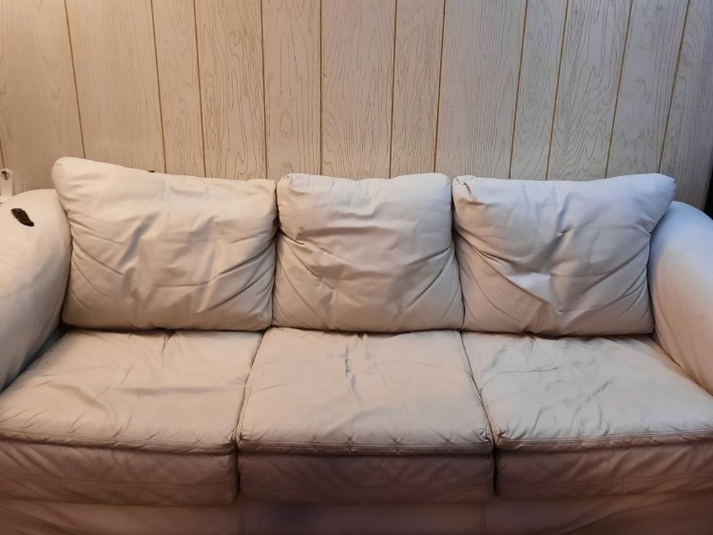 White/Cream Colored Leather Couch