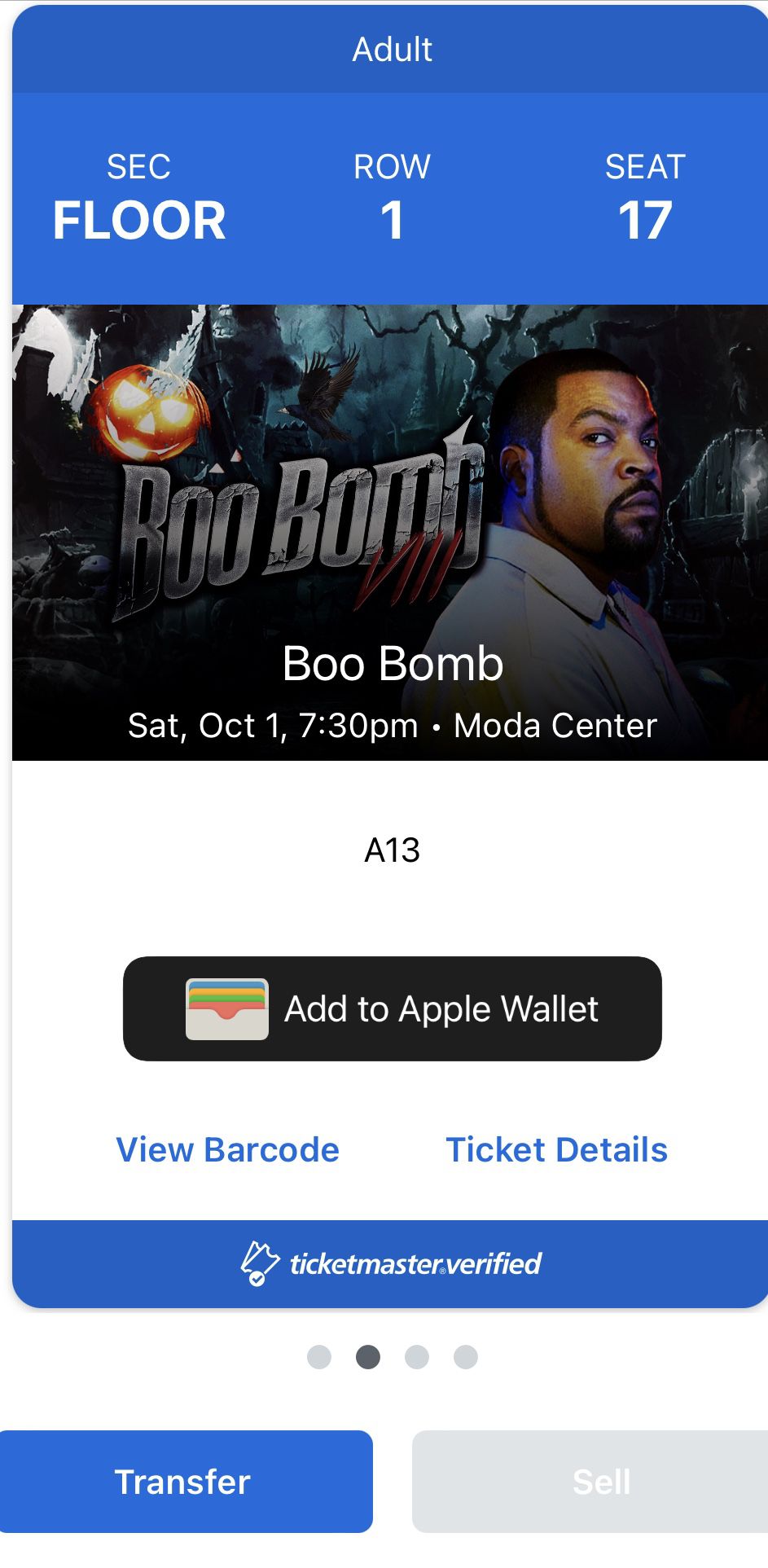 Boo Bomb Ticket/ Foor Section Row 1