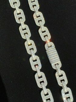 “NO TRADES”Solid 925 Sterling Silver Baguette Gucci Link Chain Iced 15mm Thick Flooded Out 20”L Thumbnail