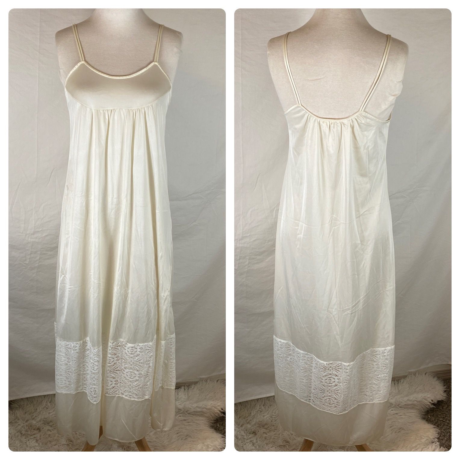 Vintage 70s Montgomery Ward Slip Nightgown Dress Floral Lace USA Made Sz S