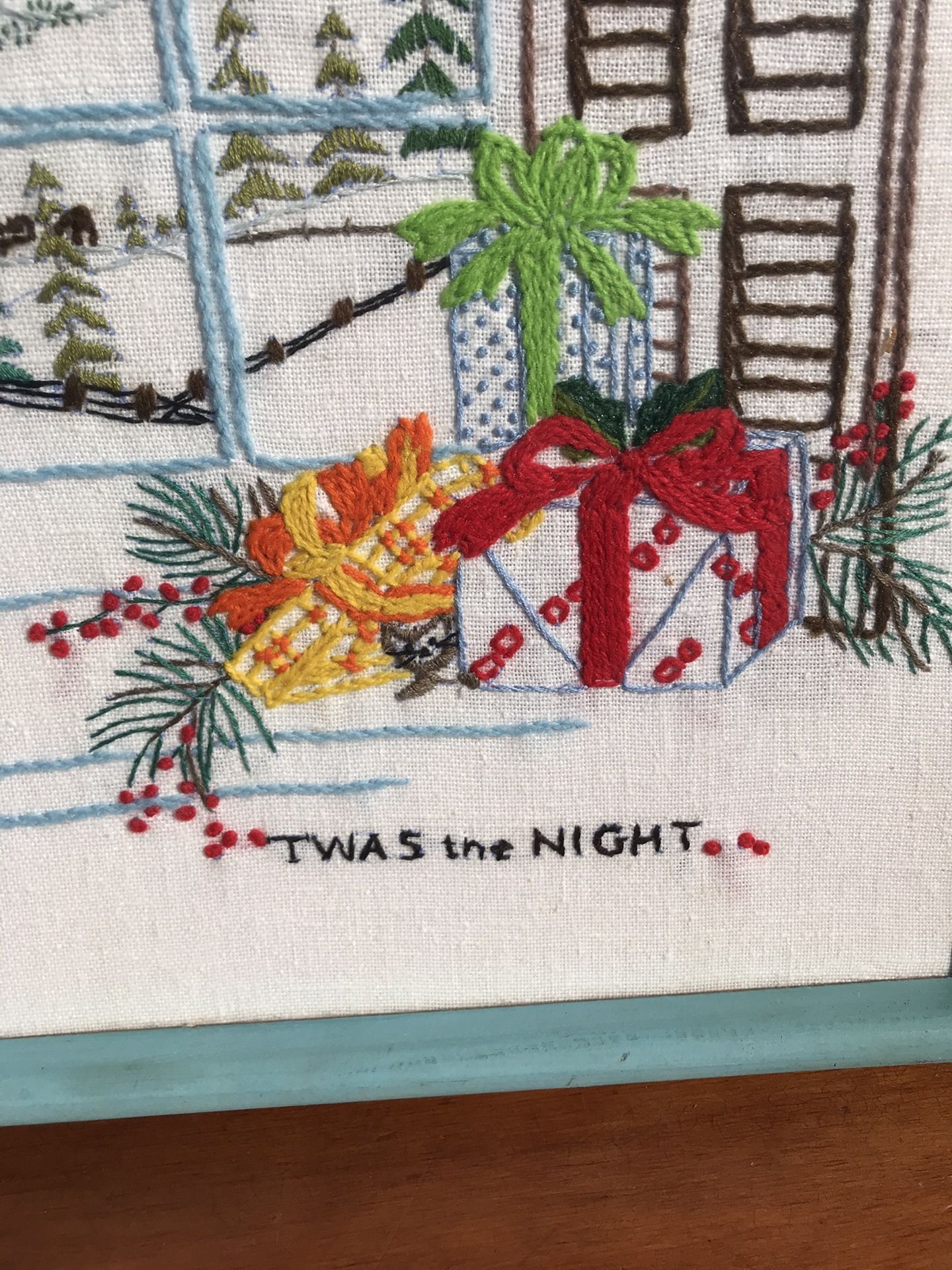 Framed Vintage Christmas Needlepoint 17 x 20 1/4