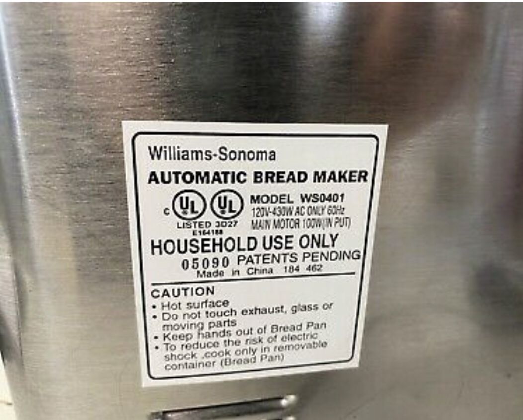 Williams Sonoma Stainsless Steel 2 Lb. Loaf Bread Machine Paddle Blade Model #WS0401