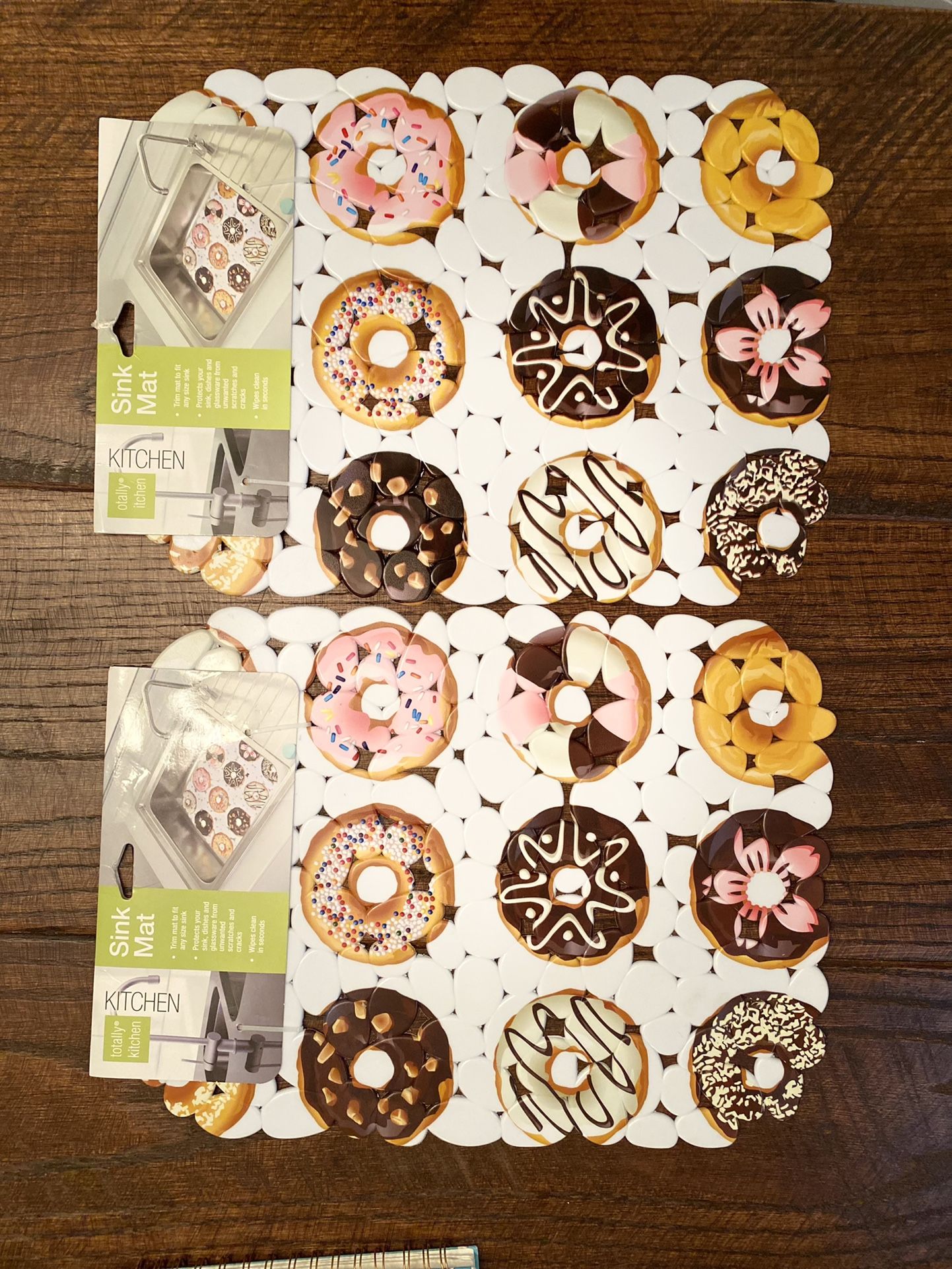 Donut Sink Mat Set Of 2, Assorted Donuts Theme Pebble Protective Sink Mats 🍩