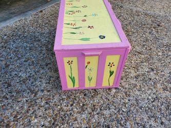 Pink And Yellow Toy Box With Hand Painted Flowers Thumbnail