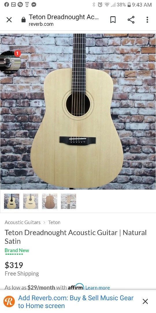 New Teton Acoustic Guitar Natural Finish