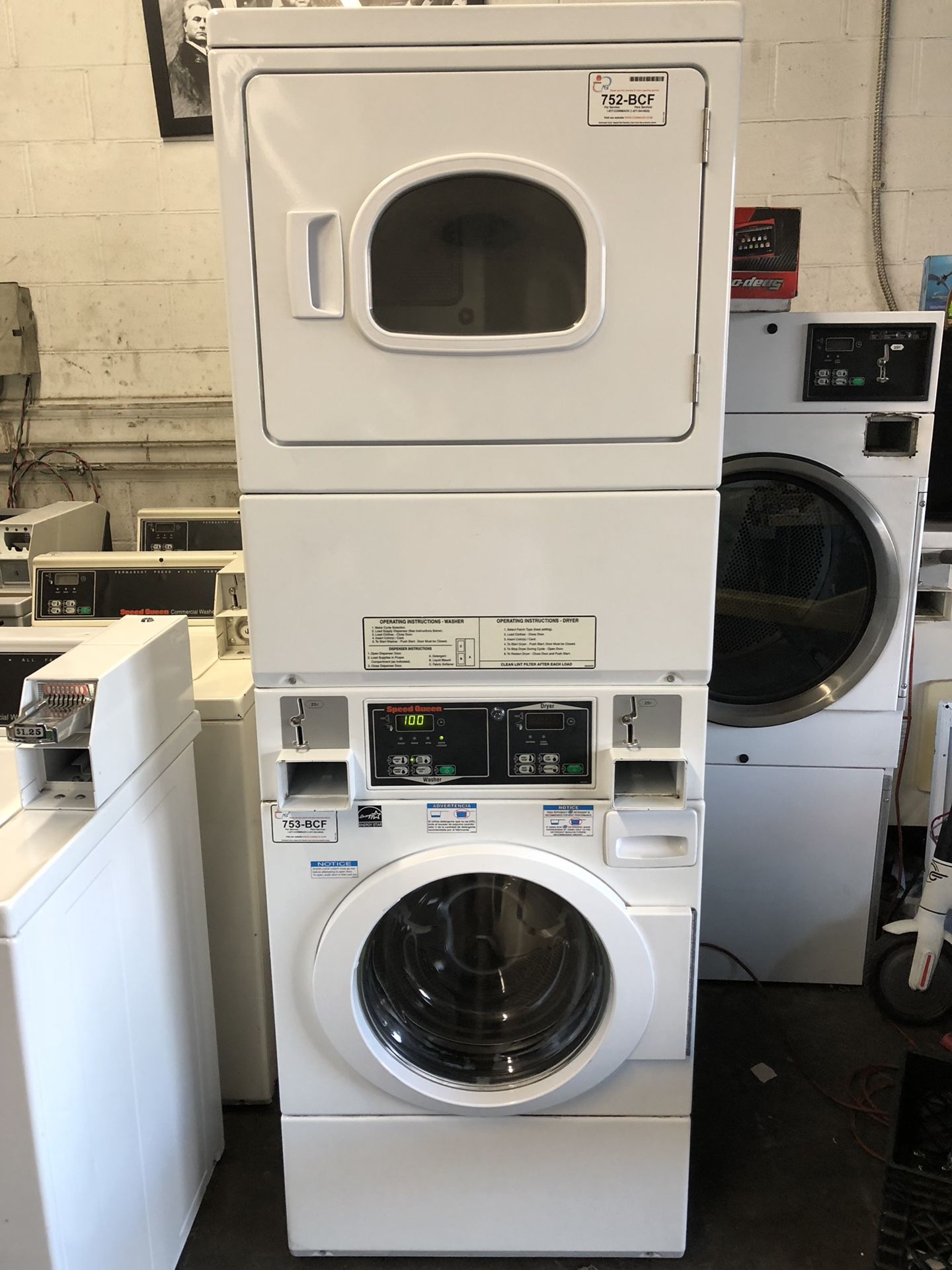 SPEED QUEEN COMMERCIAL COIN OPERATED STACKED WASHER & DRYER COMBO
