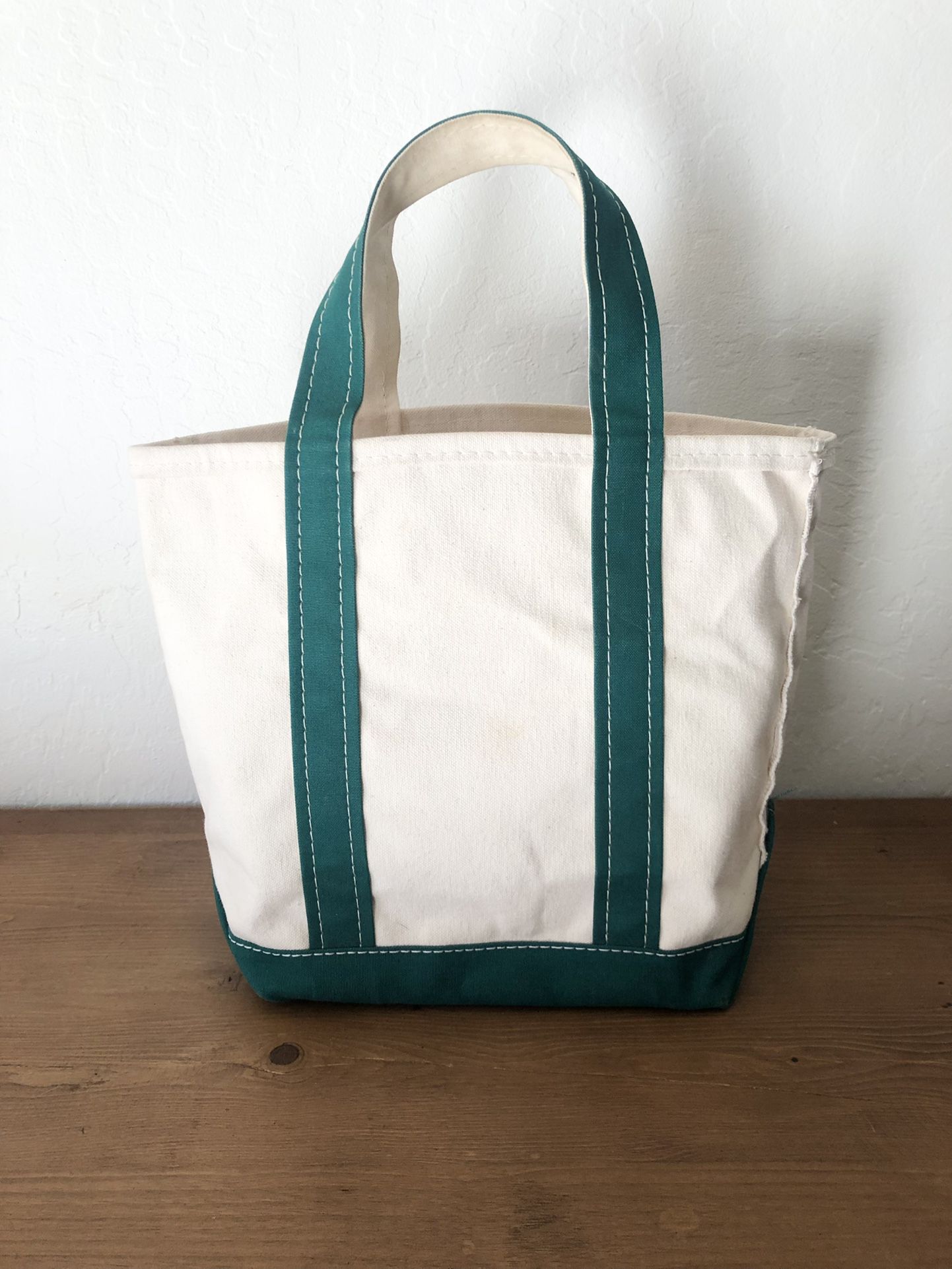 Vintage LL Bean Boat And Tote Small Canvas Bag Green White RARE SIZE & CONDITION.
