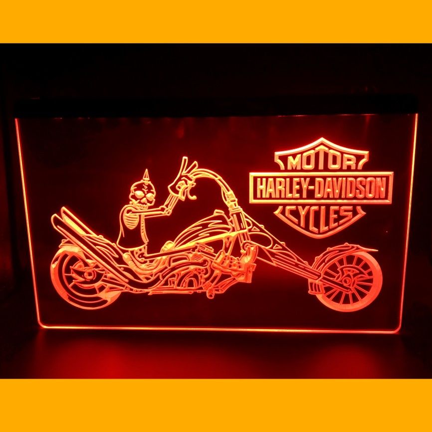 NEW 3D HARLEY DAVIDSON (+Others) 8"x 12" EDGE LIT SIGN• MAN CAVE. BAR. GARAGE. LIGHT! NEON LIKE GLOW