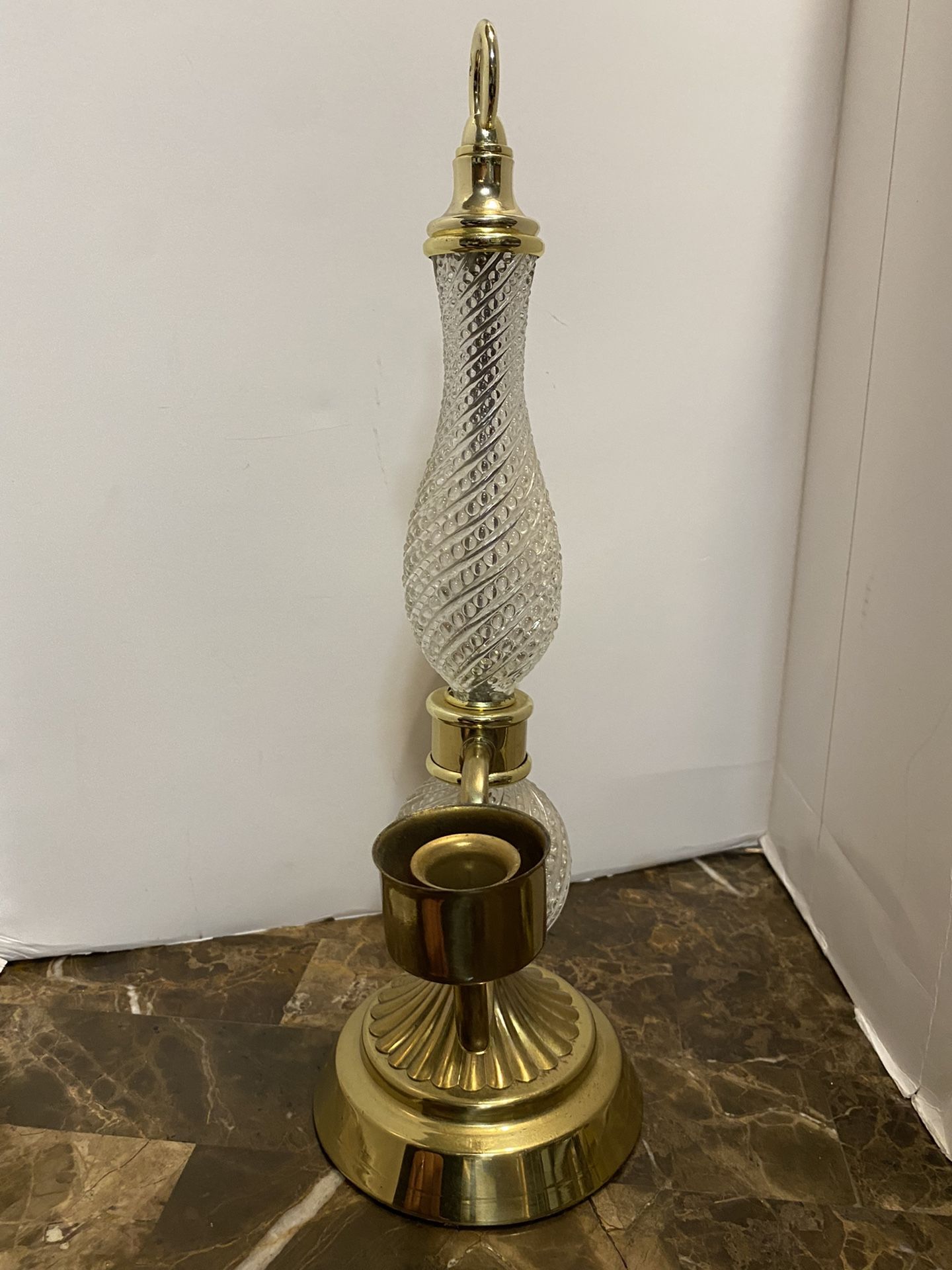 Vintage Two Arm Candelabra Glass & Brass circa 1960s 16.5” X 11.5”